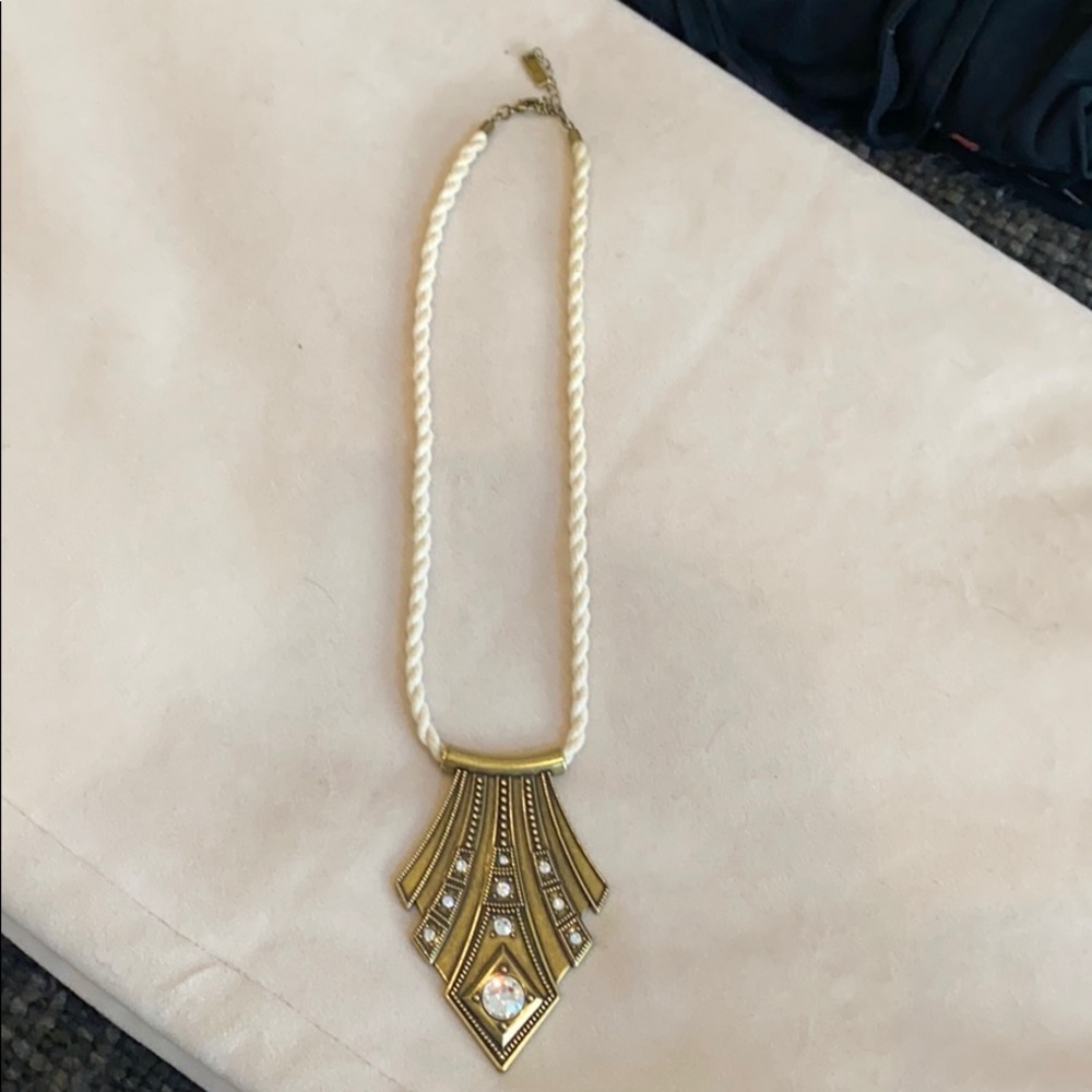 Jewel mint necklace- brass and cream